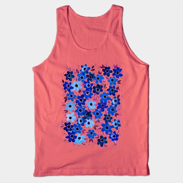 Blue Burst Flowers Tank Top by Limezinnias Design